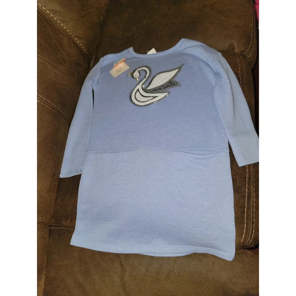 Gymboree fairytale forest blue swan dress with pockets size medium 7 8 nwt‎